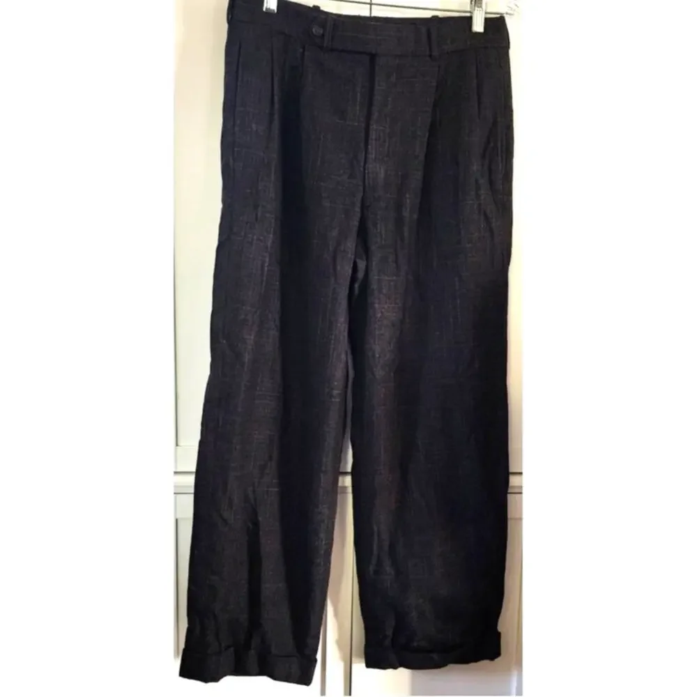 Frank Stella Mens Pure Wool Gray Cuff Hem Straight Leg Striped Plaid Pants 30